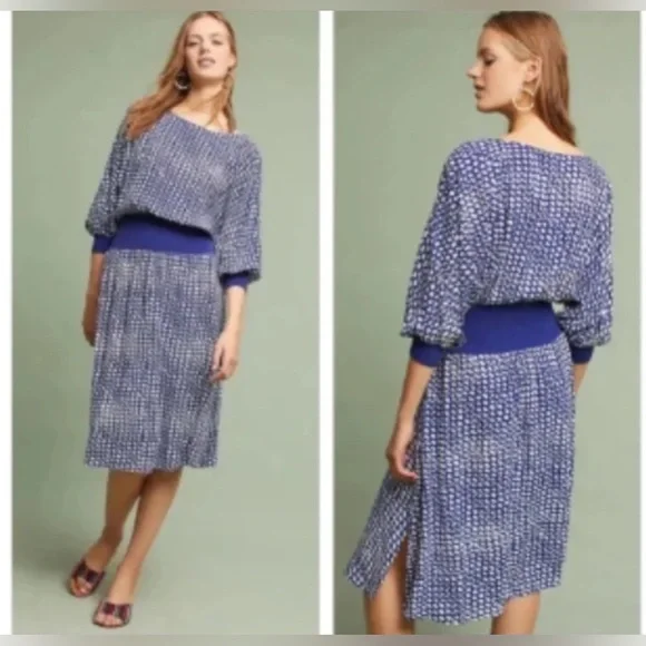 Anthropologie Blue and White Long Sleeve Dress